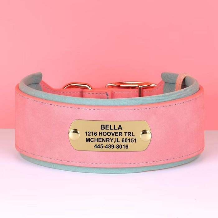 Нашийник для собак PET ARTIST з міцної PU шкіри, середнього та великого розміру, з можливістю гравіювання імені, надійна металева застібка, підходить для пітбулів та великих собак, L (XL: обхват шиї 48-58 см, ширина 5 см, рожевий)