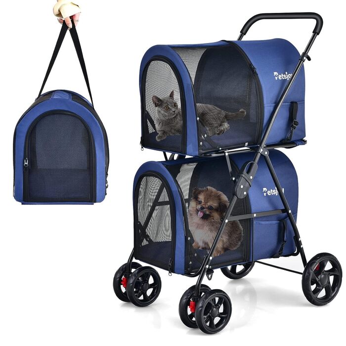 HUNDEWAGEN FANTASK 2-ярусний для собак та котів, до 16 кг, з сіткою та тримачем для напоїв (Блакитний)