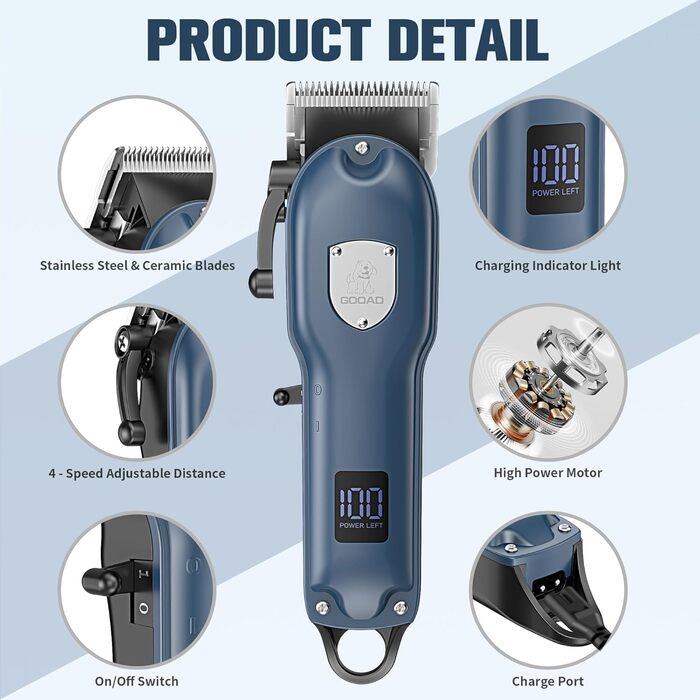 Машинка для стрижки собак, набір для грумінгу, бездротова машинка для стрижки шерсті собак для густої шерсті, тример для собак, тиха машинка для стрижки шерсті собак, тихий тваринний тример для собак, блакитний