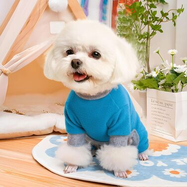 Піжама для собак маленьких порід, фліс, теплий пуловер для собак, комплект 2 шт. X-Small (довжина спини 22 см), блакитний