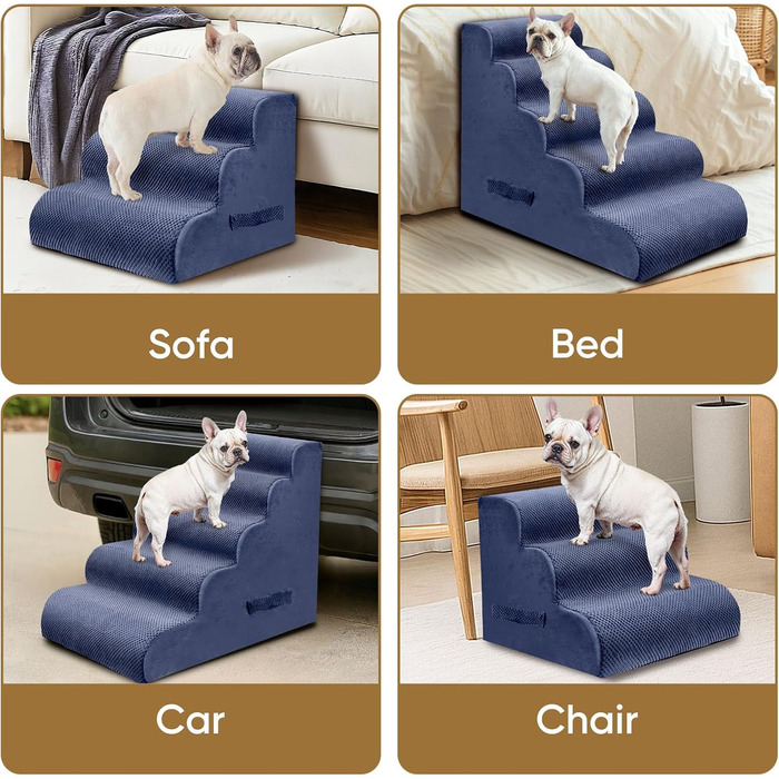 Сходинки для собак та котів PAWSCART, 4-ступеневі, блакитні, для ліжка, дивану, з антиковзким покриттям