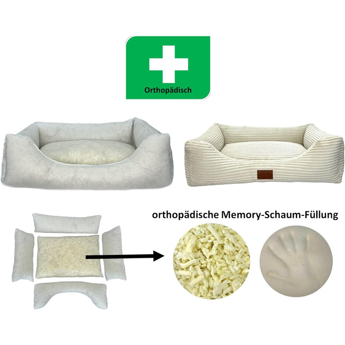 Ортопедичне ліжко для собак Elropet з м'якого корду, кошик для собак, XS/S/M/L/XL, кремовий (100x80x24 см)