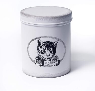 Скляна банка для котячих ласощів в антик-білому стилі, герметична кришка, об'єм до 0,9 кг, міцний контейнер для корму з декором кота