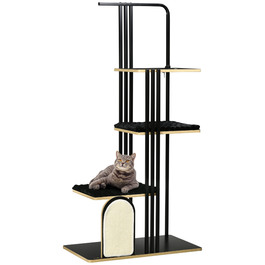 PawHut Cat Tree 170см Велике котяче дерево з подушкою, дошка для кігтеточок, 3 платформи, сталеві меблі для кішок у чорному кольорі| Аосом