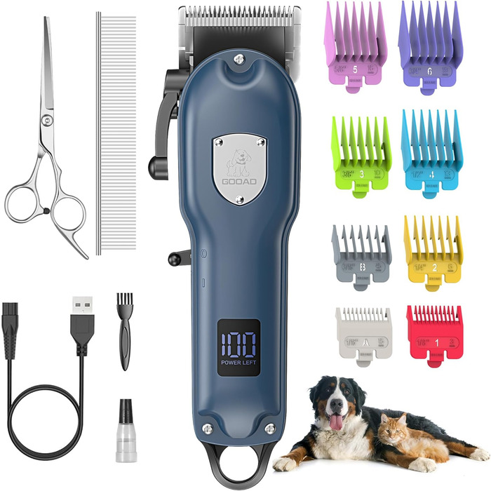 Машинка для стрижки собак, набір для грумінгу, бездротова машинка для стрижки шерсті собак для густої шерсті, тример для собак, тиха машинка для стрижки шерсті собак, тихий тваринний тример для собак, блакитний