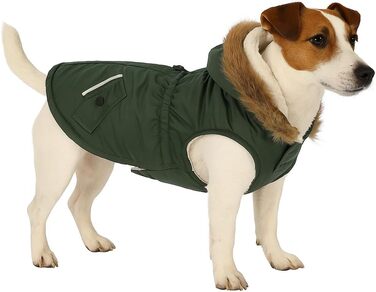 Зимовий теплий одяг для собак Flamingo Kimo, зелений, XS, 35 см – водонепроникний, з капюшоном, на липучці, з отвором для шлейки