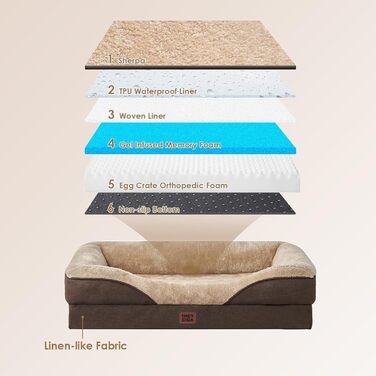 Ортопедичне ліжко для собак великих порід EHEYCIGA, 106x76x18.5 см, з піною з пам'яті, миється, водонепроникне, коричневе