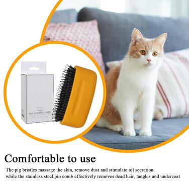 Щітка для собак та котів з щетиною, масажна щітка для грумінгу, для довгошерстих тварин, жовта, 12,4x7,4x4,5 см