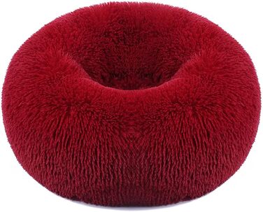 Кругле ліжко для собак і котів Chickw1, тепле м'яке ліжко-пончик, миється, з неслизькою основою, для маленьких, середніх та великих собак (50см, Бордовий)