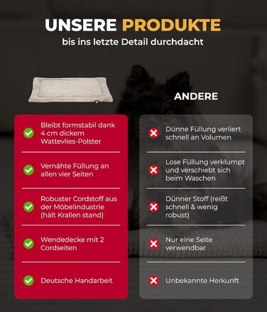 Килимок для собак HS-Hundebett® Cord з наповнювачем XS – Практичний килимок-трансформер – М'яка лежанка для собак – Комфортний відпочинок – Зелений, Made in DE, 75x115 см