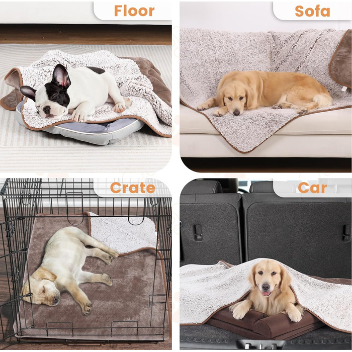 PETTOM Деки для собак Водонепроникні, Деки для собак на диван 152 x 127 см, Деки для собак з Sherpa та Flanell, Деки для домашніх тварин М'які та машинно-пранні (M: 127*100см, Колір: Коричневий)