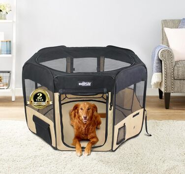 Клітка-вольєр EliteField для домашніх тварин з 2 дверцятами, м'яка, різні розміри та кольори, для собак, котів та інших тварин (91,4 x 91,4 x 61,4 см, + Бежевий)