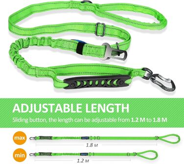 Леєнка для собак IOKHEIRA, регульована (1,2-1,5 м) з безпечним ремінним кріпленням, зручна м'яка ручка та світловідбиваючі нитки (неоновий зелений)