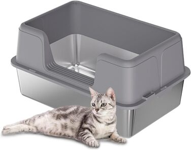 Котлові туалети для котів Zstar: великий лоток з високими бортиками, знімний кришка, легко мити, 60x40x36.5 см, сірий