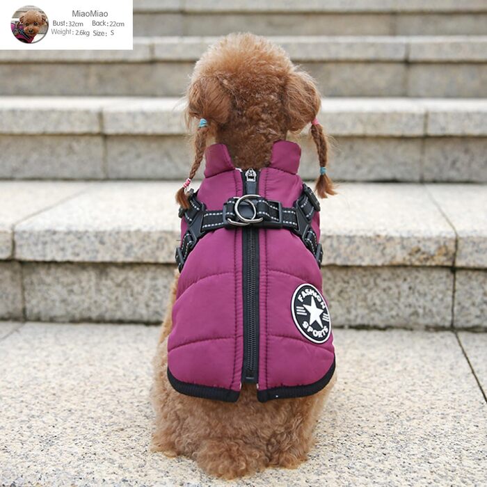 Зимовий жилет для собак Ectkuee з кріпленням для повідка, водонепроникний, з світловідбиваючими смугами, машинне прання, D-Ring (зелений, фіолетовий), XXL