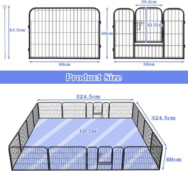 Клітка-загон для цуценят Yakimz 8-секційний, 60 см, з дверцятами та захисним тентом, для собак, кроликів та інших дрібних тварин (80x60 см)