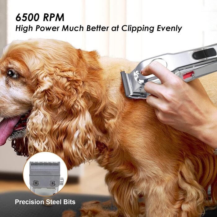 Професійна машинка для стрижки собак, для густого волосся, тиха, бездротова, акумуляторна, з LED-дисплеєм, 10 насадок для собак та котів