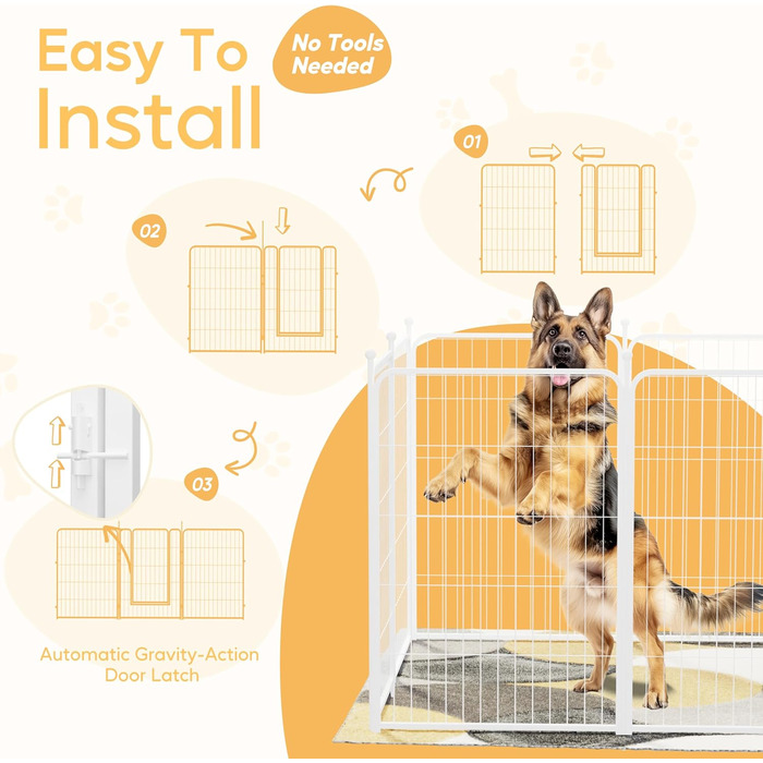 Вольєр для собак HealSmart, 61 см, 8 панелей, міцний метал, портативний, для дому та вулиці, кемпінг, подвір'я, автодом, садовий загін, приватність, тераса, білий