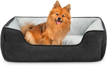 Крісло-ліжко для собак та котів Lionto 2-в-1, 80x60 см, чорний/сірий, зручний вхід, м'яке, з обортною подушкою, легко чиститься, імітація замші