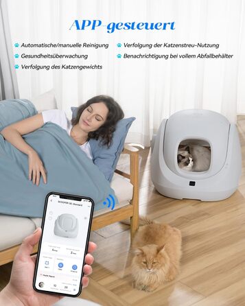 Автоматичний туалет для котів Catlink Baymax з самоочищенням, контролем здоров'я, керуванням через додаток, захистом від блокування, усуненням запахів, 4 режими, для котів 1,5-10 кг