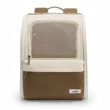 Складаний переноска-рюкзак для котів та собак, бежевий, великий, з сітчастими кишенями