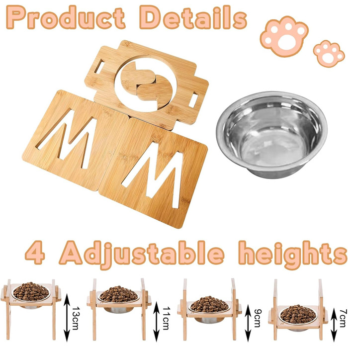 Підвищений годівниця для собак, годівниця для собак на підставці, регульована висота, миски з нержавіючої сталі, 4 рівні, для собак та котів