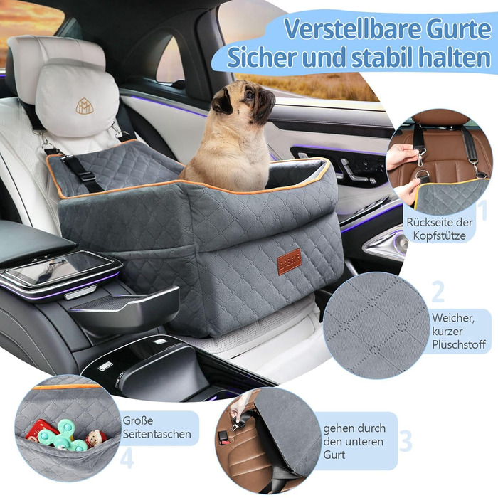Підвищення для собак, сіре, до 15 кг, знімний, миючий, з кишенями для зберігання, для передніх та задніх сидінь