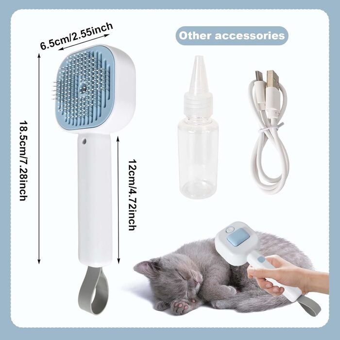 Бурштук для котів з парою, парова щітка для котів та собак, акумуляторна щітка для собак та котів з 2 рівнями розпилення, багатофункціональна щітка для догляду за шерстю, видалення шерсті та масаж