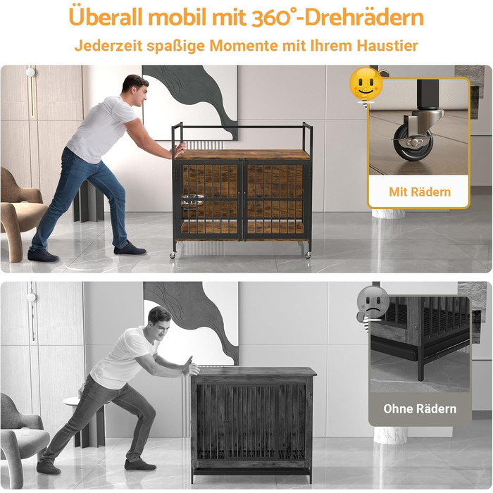 Клітка для собак з полицями для зберігання 99x58x96,5 см – багатофункціональна переносна клітка для собак з колесами, поворотними мисками, міцний вольєр для великих та середніх собак