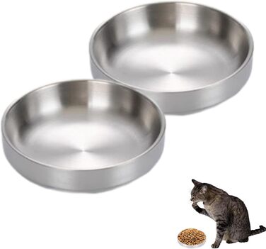 Миски для котів з нержавіючої сталі, 2 шт. - миски для сухого та вологого корму, срібні