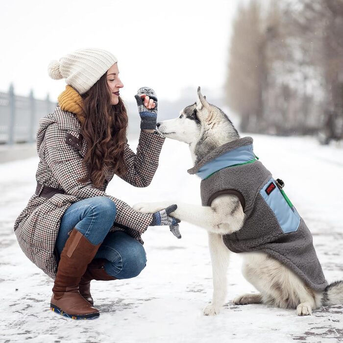 Зимова куртка для собак FeiaX Ware з флісу, тепла жилетка для собак з кільцем D, одяг для собак, варіація для маленьких та середніх собак (Сірий, L)