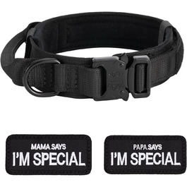 Нашийник для собак регульований з контролем, тактичний нашийник з нейлону, з м'якою підкладкою, з металевою застібкою, для середніх та великих собак, для полювання, тренувань, активного відпочинку, чорний, розмір L (45-54 см)