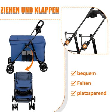 Візок для собак Homewell, візок-качалка для котів/маленьких собак, візок-качалка для дітей, візок-качалка для домашніх тварин з 2 вікнами на блискавці, тримач для напоїв, до 20 кг (Блакитний)