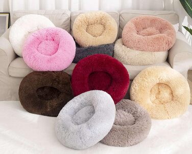 Кругла лежанка для собак та котів, лежанка-доннат, 80 см, світло-коричнева