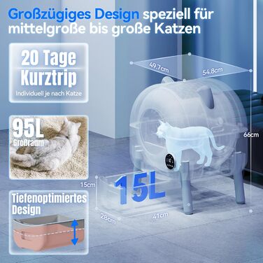 Автоматичний лоток для котів Devoko з самоочищенням, великий об'єм, керування через додаток, LED-підсвічування, килимок, для котів до 12 кг