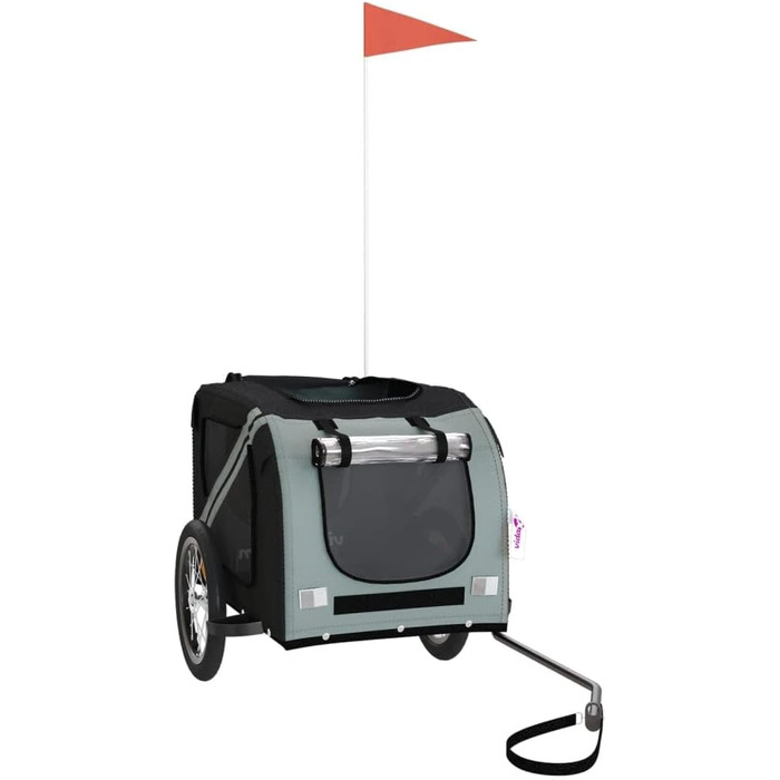 Фургон для собак VidaXL – переносний, з відбивачами та прапорцем, до 45 кг, Oxford-тканина, сірий (125 x 63 x 66 см)