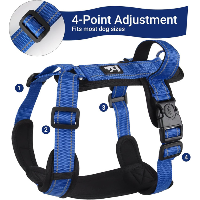 Шлейка для собак середнього розміру, світловідбиваюча, анти-тяга, з м'якою підкладкою та ручкою, для собак та цуценят (S, блакитна)