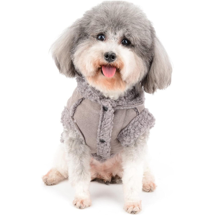 Зуена Теплий зимовий одяг для собак, флісова куртка для маленьких собак, теплий одяг для цуценят, м'який жилет для домашніх тварин з кільцем D, вітронепроникний одяг для холодної погоди для Чихуахуа, Йорка, сірий, XL