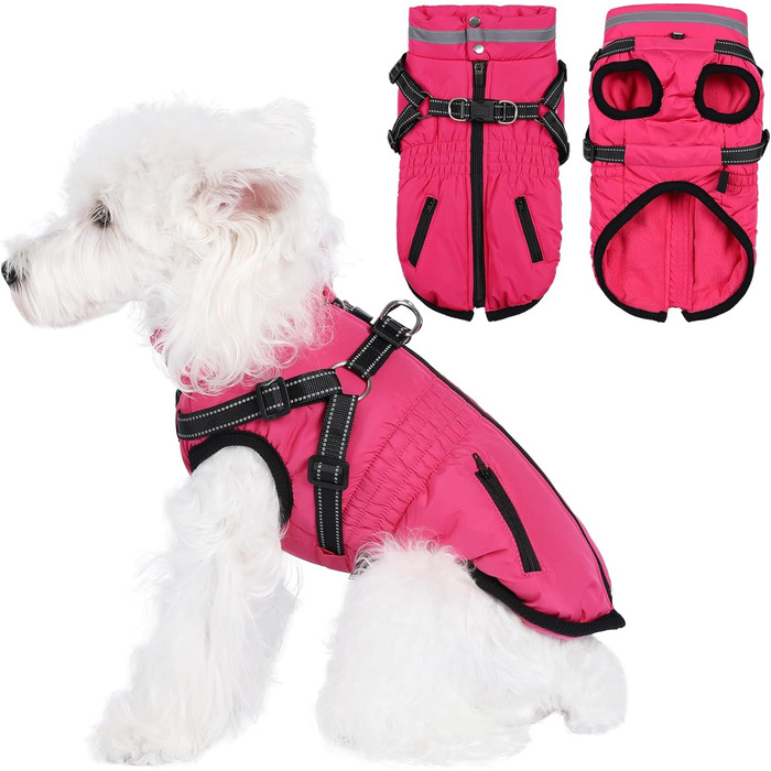 Водонепроникний теплий одяг для собак: жилет-куртка з жилетом, світловідбиваючий, з блискавкою, рожевий
