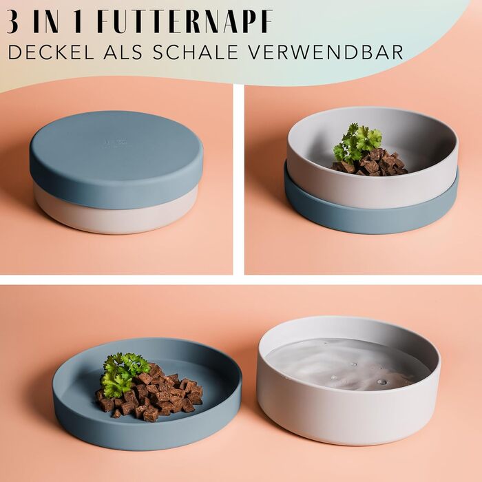 Миска для собак Ne&no® Silikon 1200 мл з кришкою | Безпечна, неслизька, для малих та середніх собак | Набір миски та кришки (сталево-блакитний)