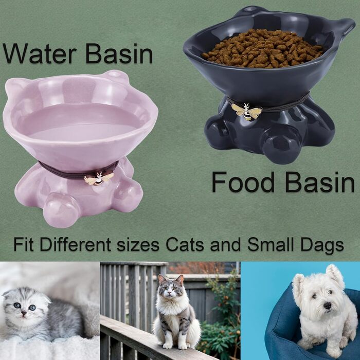 Підвищений годівниця для котів Busnos, керамічна, 14x13x11 см, блакитна