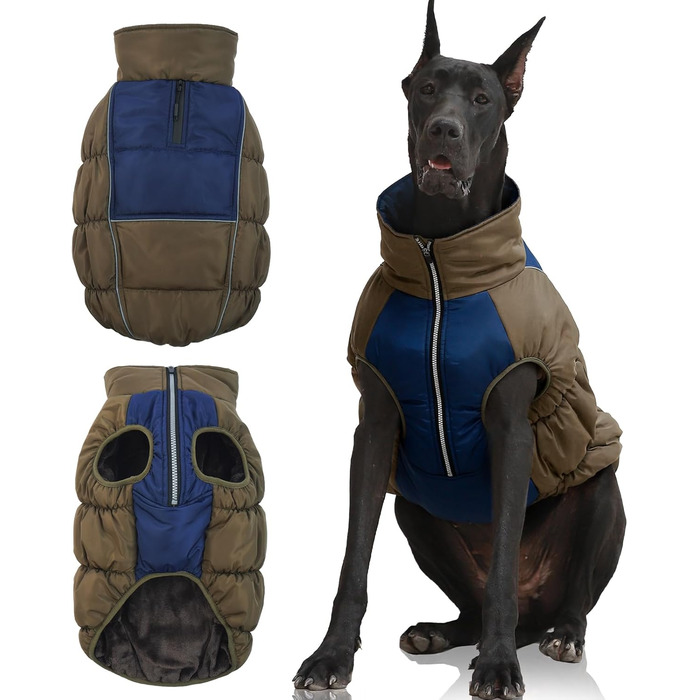 Зимова куртка для собак IECOii, тепла, водонепроникна, оливковий колір, розмір M (обхват грудей 110 см)