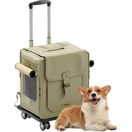 Рюкзак для тварин Galatée з колесами, візок для домашніх тварин, сумка для подорожей з собаками з знімними колесами, рюкзак для собак з сітчастими вентиляційними вікнами (білий) (зелений)
