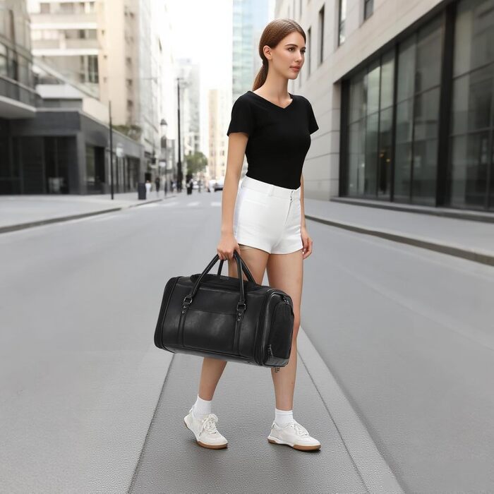 Сумка-переноска для тварин Johomviin з натуральної шкіри для собак та котів до 6,8 кг, схвалена авіакомпаніями, чорна