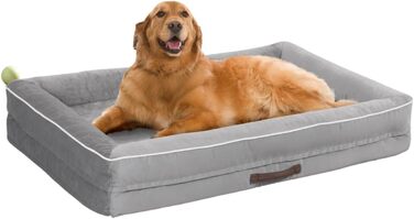 Ортопедичне ліжко для собак XL, корзина для собак, що можна прати, з піною у формі яйця, вологостійкий диван для собак з неслизьким дном та чотиристоронньою подушкою (світло-сірий, 117x76x19 см)