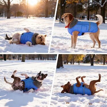 Зимовий теплий одяг для собак - куртка з регульованим коміром та світловідбиваючими елементами (Синій, XXL)