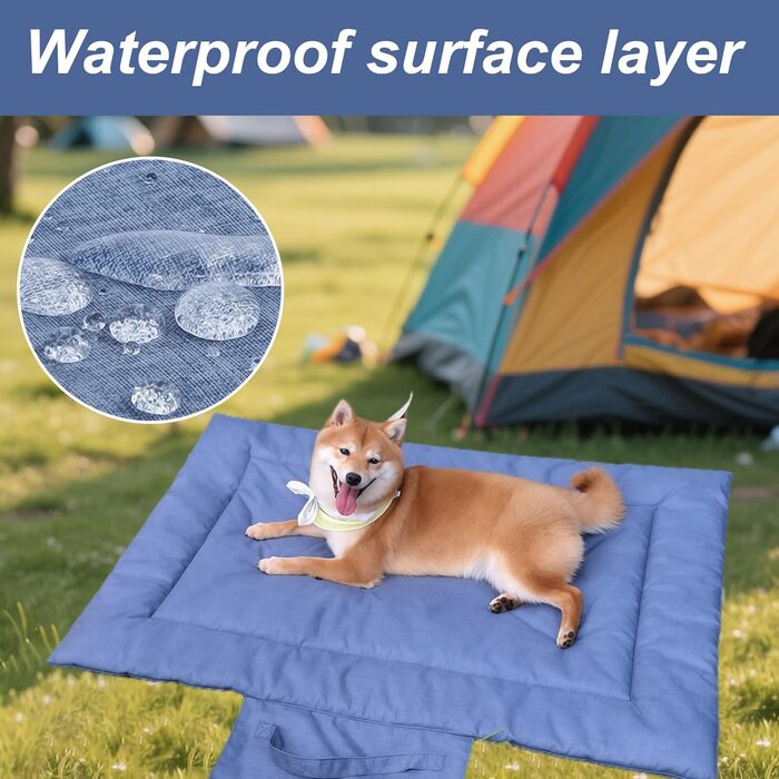 Лежанка для собак та котів, килимок для собак, портативна лежанка, вологостійка, складана, для відпочинку в дорозі, для внутрішнього та зовнішнього використання, кемпінг, подорожі (Блакитний, M)