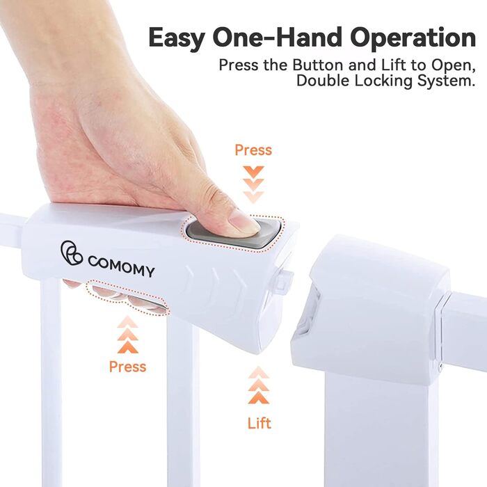 Захист для дверей COMOMY з дверцятами для котів, 75-103 см. Захист для собак та котів без свердління, автоматичне закриття, розширюваний, білий