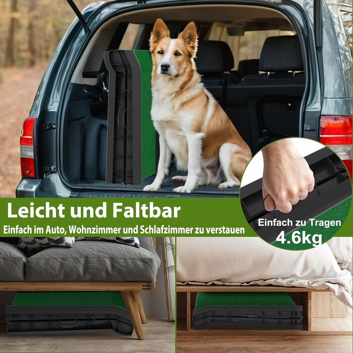 Рампа для собак у багажник авто, складана, 156x40 см, пластик, протиковзка, до 90 кг, зелена