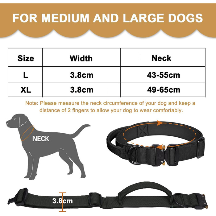 Тактичне обплетене нашийник для собак Vivi Bear, нейлон, великі породи, чорний (L)